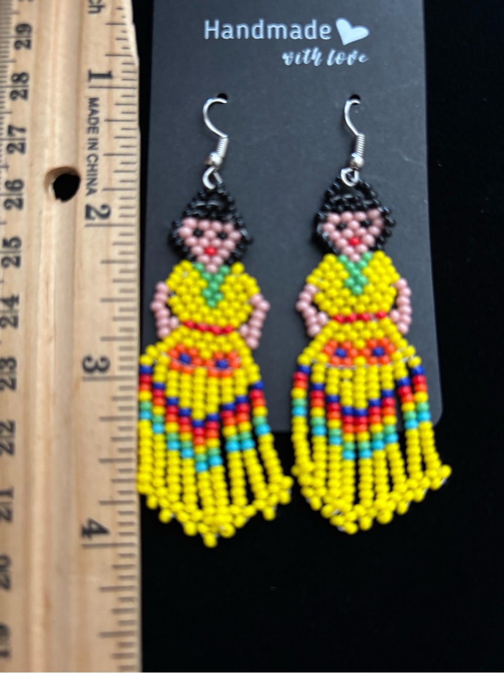 Handmade Chaquira doll earrings - Picture 2 of 3
